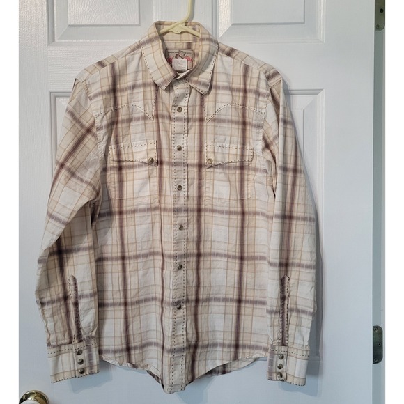 Vintage Wrangler Western Shirt Brown Plaid Pearl Snap Slant Pockets‎ Size Medium - Picture 1 of 7